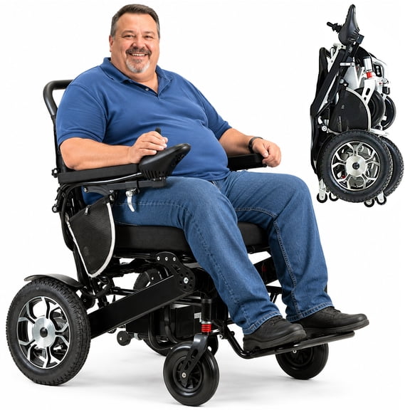 Mammoth Powerful Dual Motors Heavy Duty Electric Wheelchair, Comfortable 5" Thick Seat for Comfortable Riding Up To 12 miles & Easy Travelling - Gold Frame