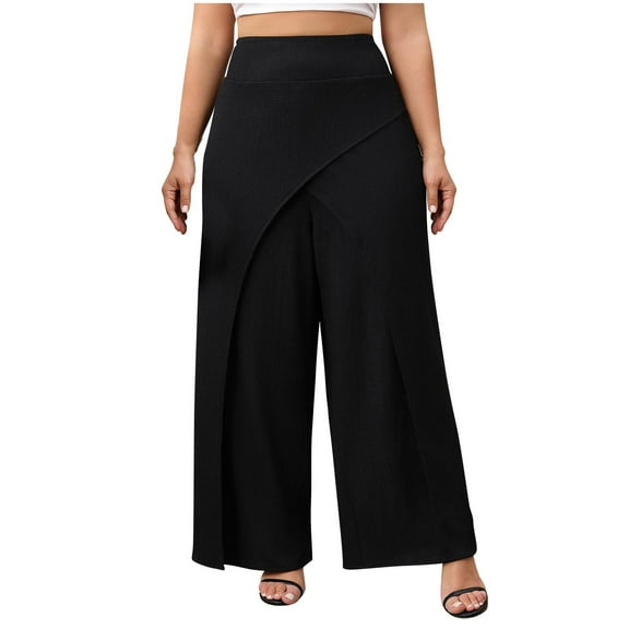 CHUMUD Wide Leg Dress Pants for Women Chic Wrap Skirted Summer Loose Fit High Waist Business Casual Pants with Pockets
