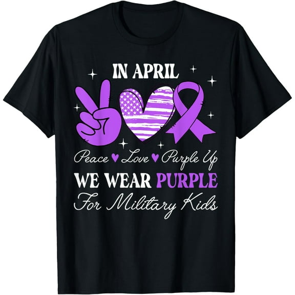 Peace Love Purple Up In April We Wear Purple Military Kids Vintage Funny Gifts T-shirt