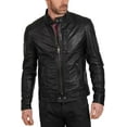 thumbnail image 2 of Men's Genuine Lambskin Leather Jacket Biker Soft Stylish Blue Motorcycle Jacket A039, 2 of 4