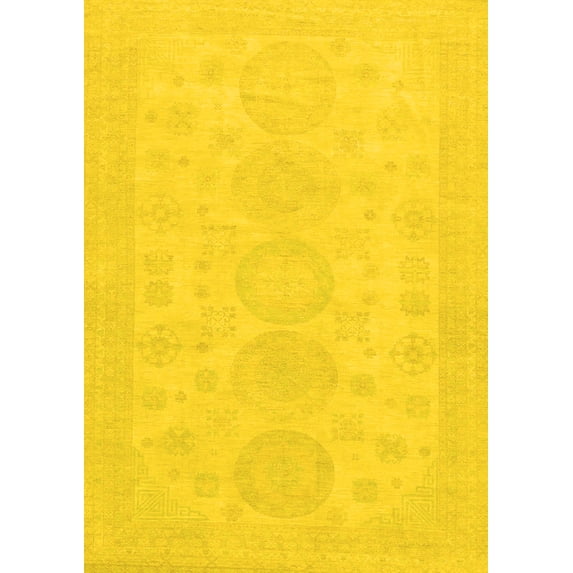 Ahgly Company Machine Washable Indoor Rectangle Abstract Yellow Modern Area Rugs, 8' x 10'