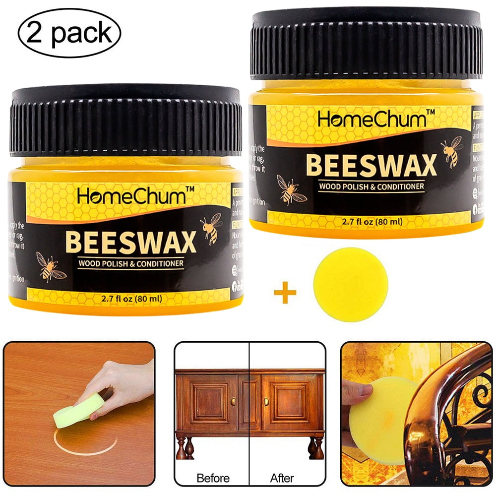 HomChum 2 PACK Wood Seasoning Beewax Natural Beeswax Polish Wood Furniture Cleaner