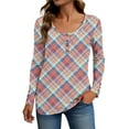 thumbnail image 2 of Stichou Winter Shirts for Women 2025 Henley Plaid Slim Fit Long Sleeve Basic Tops Loose Fit Button Blouses Trendy Outfits Pink M, 2 of 5