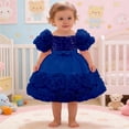 thumbnail image 2 of FINALGANG Baby Girls Solid Color Bodice Dress Puff Sleeves 3D Rose Flower Decor Tulle Skirt Princess Formal Dress For Party Daily Wear Blue 6-9 Months, 2 of 4
