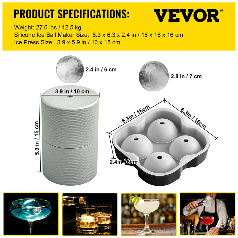 VEVOR Ice Ball Press Ice Ball Maker 2.4/60 mm Ice Press Kit for Whiskey  Silver