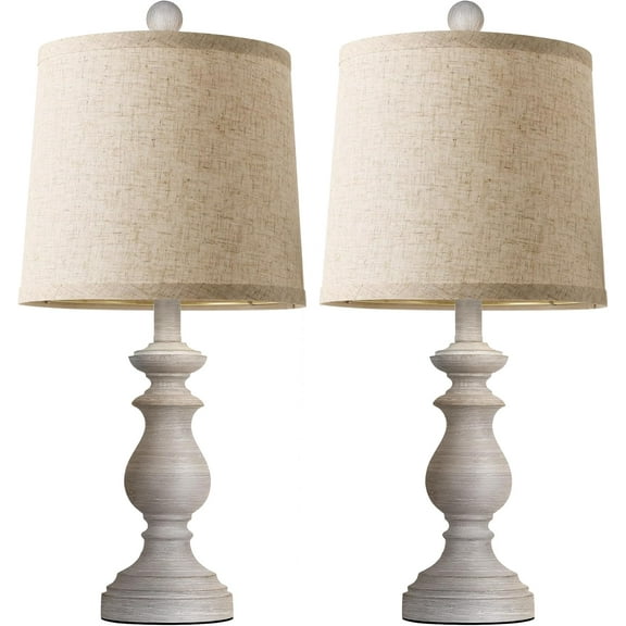 Traditional Table Lamp Set of 2, Rustic Farmhouse Lamps with Linen Shades, Antique , for Living Room Bedroom