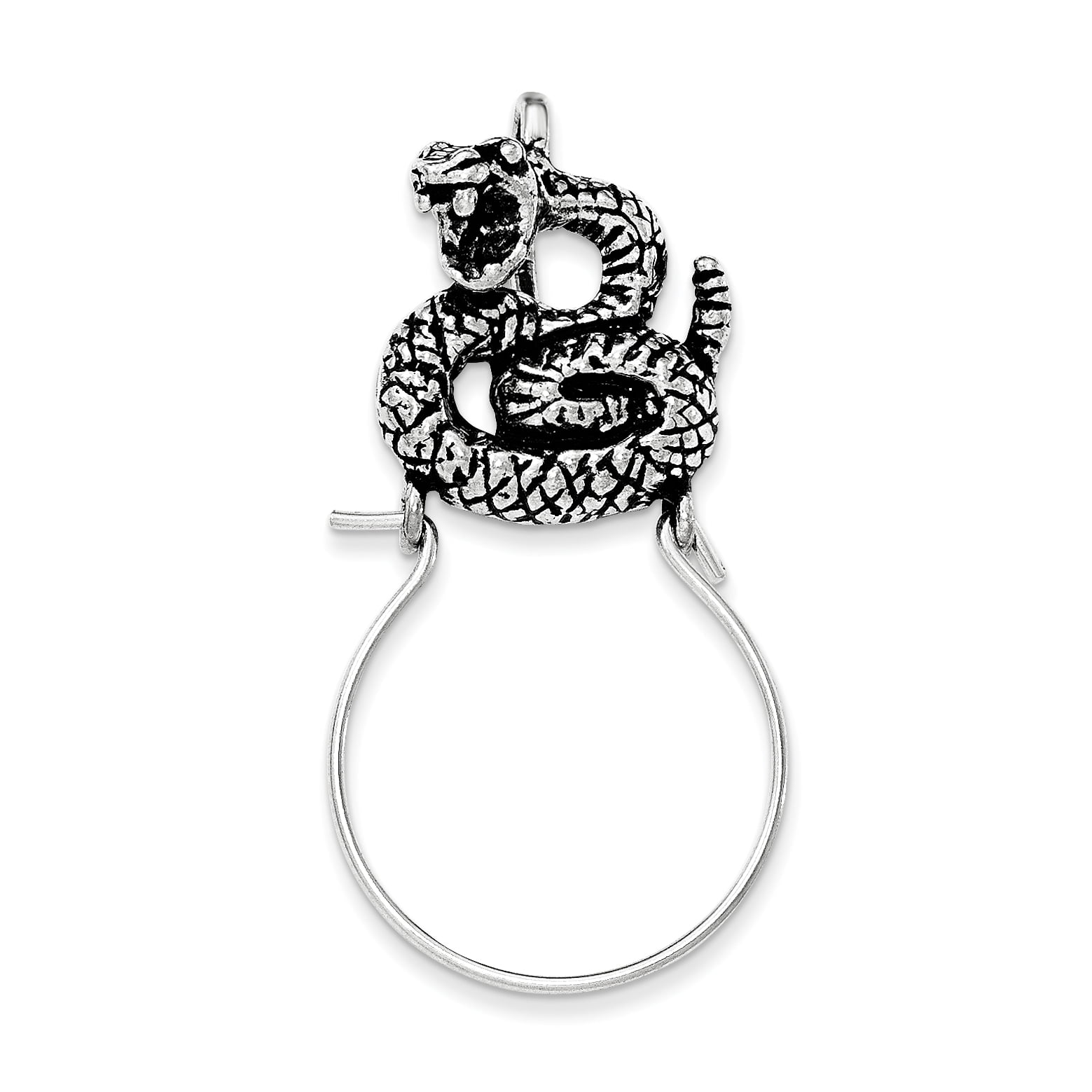 Rattle Snake Sitting on Oval Charm Holder Chain Slide in 925 Sterling