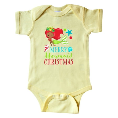 

Inktastic Merry Mermaid Christmas with Red Hair and Dark Skin Tone Gift Baby Boy or Baby Girl Bodysuit