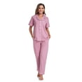 thumbnail image 3 of ANLIQI Women's 100% Cotton Pajama Set Button Down Short Sleeve Shirt and Long Pants Sleepwear Soft ladies Lounge Sets(Dusty Rose, L), 3 of 6