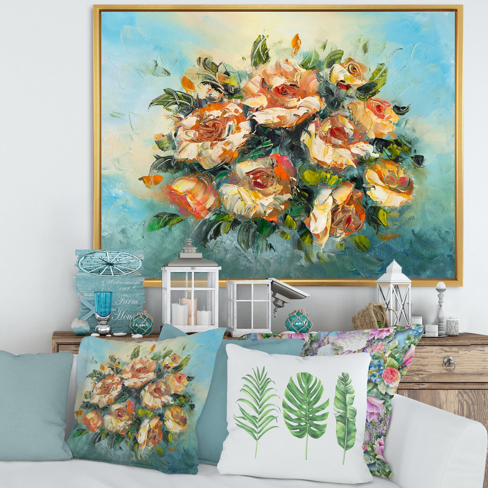 Designart 'Ancient Flowers Bouquet Of Dark Pink Flowers' Traditional Framed Canvas Wall Art Print