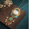 thumbnail image 6 of K-KED Jade Retro Pendant Necklace Charm 18K Gold Plated Chain Ethnic Dainty Gemstone, 6 of 8
