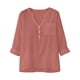 thumbnail image 5 of TaTaai 2026 Spring Womens V Neck Button Front Tee 3/4 Sleeve Loose Blouse Casual Solid Color Fashion Top Linen Texture Polyester Daily Shirt Gift, 5 of 9