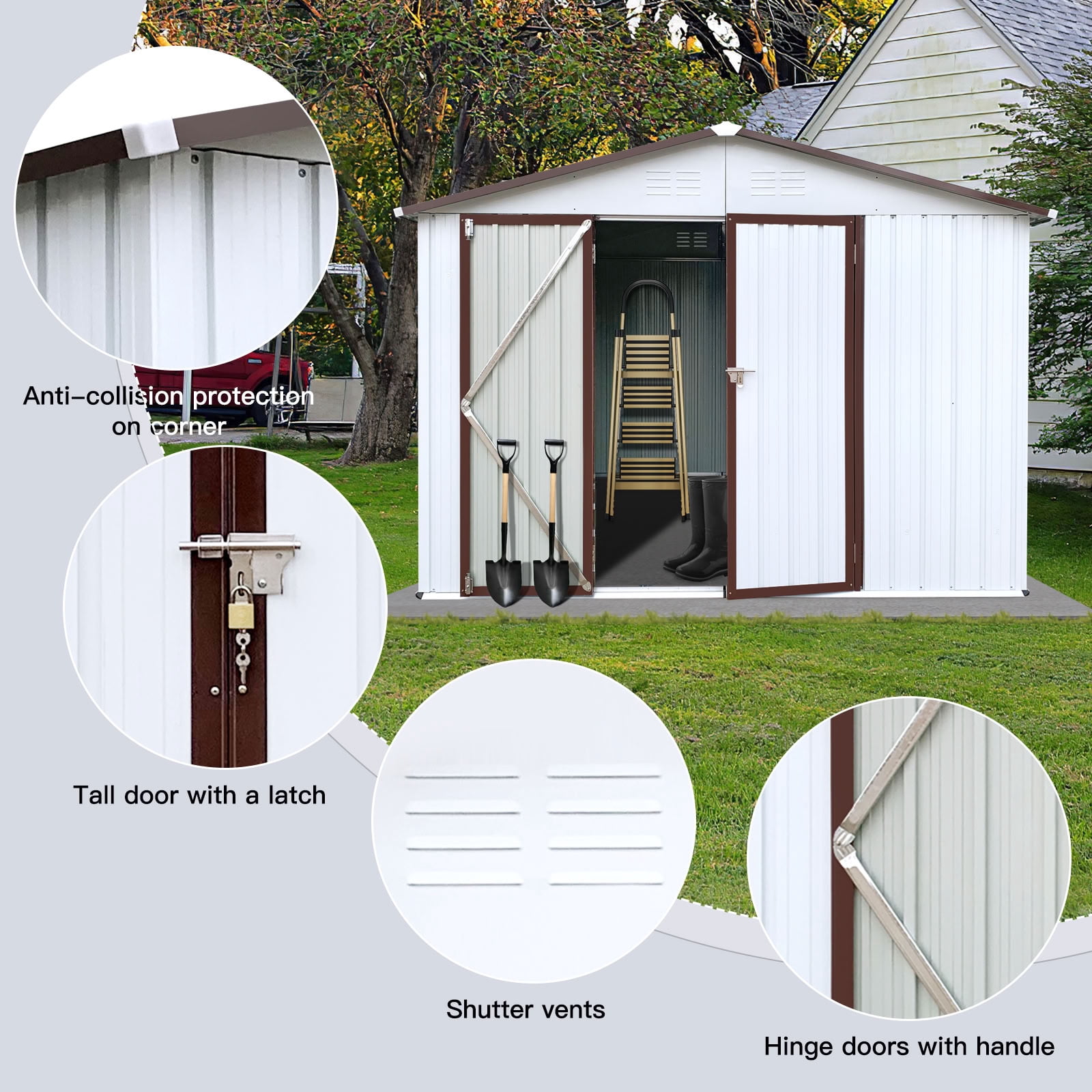 MAYEERTY 8x10 FT Metal Outdoor Storage Shed, Waterproof Garden Tool Shed with Hinged Lockable Doors & Integrated Punched Vents, for Backyard, Patio & Lawn (No Floor Included)