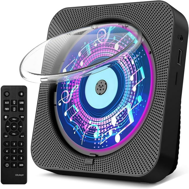 Lecteur CD avec Haut-Parleurs Bluetooth, Lecteurs CD de Bureau pour Radio à Domicile, Lecteur CD avec Télécommande, Haut-Parleurs Hi-Fi, Couvercle Anti-Poussière, Écran LED, Minuterie, Prend en Charge AUX, Lecture de Carte TF USB pour Cadeau