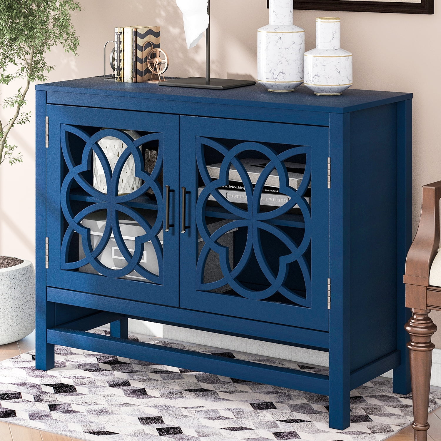 Kadyn Wood Storage Cabinet, Entryway Storage Cabinet with Doors and Adjustable Shelf, Floor Storage Cabinet for Living Room Entryway, Navy Blue Kadyn Wood Storage Cabinet, Entryway Storage Cabinet with Doors and Adjustable Shelf, Floor Storage Cabinet for Living Room Entryway, Navy Blue