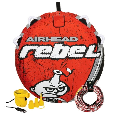 Airhead Rebel 54 Inch 1 Person Durable Red Towable Tube Kit w/ Rope and 12V
