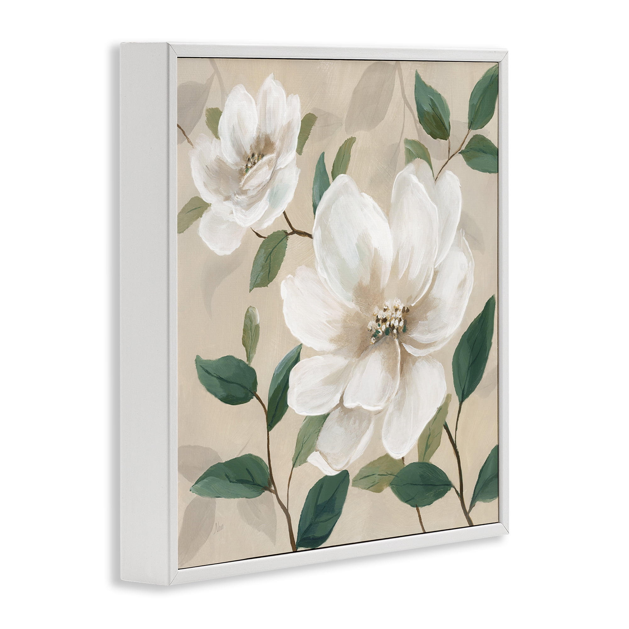 Stupell Industries Serene White Blossom with Leaves White Framed Giclee Art, design by Nan