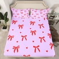 thumbnail image 2 of Feelyou Kawaii Bowknot Ribbon Queen Sheet Sets for Girl, Cartoon Purple Red Flat Sheet, Fairy Tale Princess Queen Fitted Sheet, Luxury Bedroom Decor, 4pcs, 2 of 7