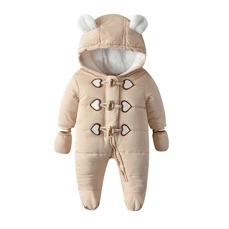 

Christmas Clearance! Juebong Newborn Infant Baby Boys Girls Heart Thick Fleece Hooded Romper Jumpsuit+Gloves Khaki 90