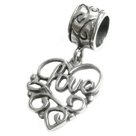 Heart Dangle Phone Charm - Queenberry Sterling Silver Love in Heart European Style Dangle Bead Charm Fits Pandora