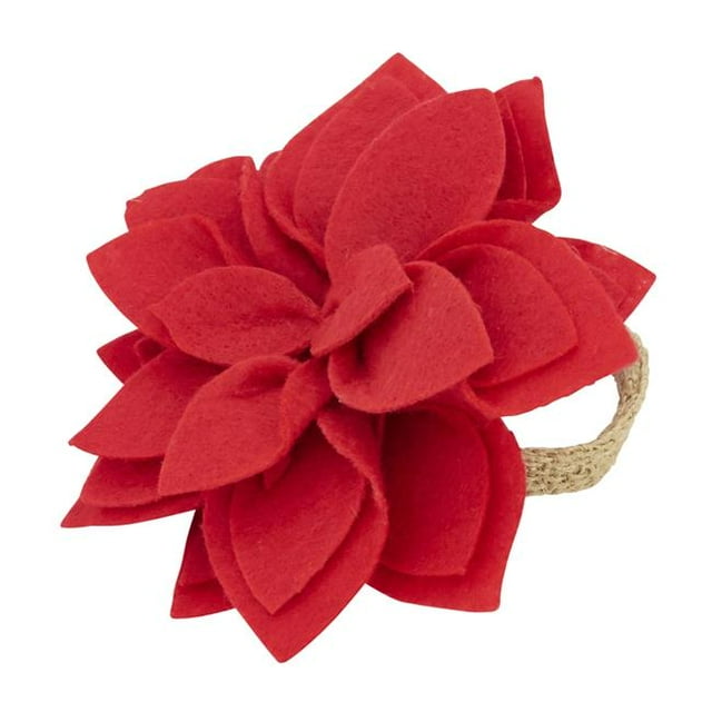 Saro Lifestyle NR095.R Feutre Fleur Serviette Anneau&44; Rouge - Lot de 4
