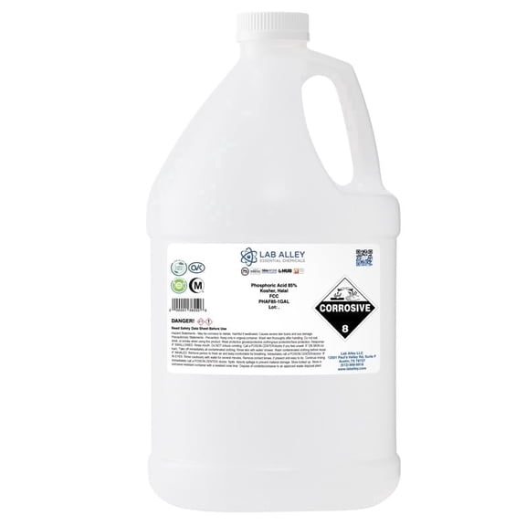 Lab Alley Phosphoric Acid 85% Solution, Food Grade (FCC), 2 Gallons, Kosher, Halal, Acidifier for Food, Beverages, Cosmetics, Dental Applications