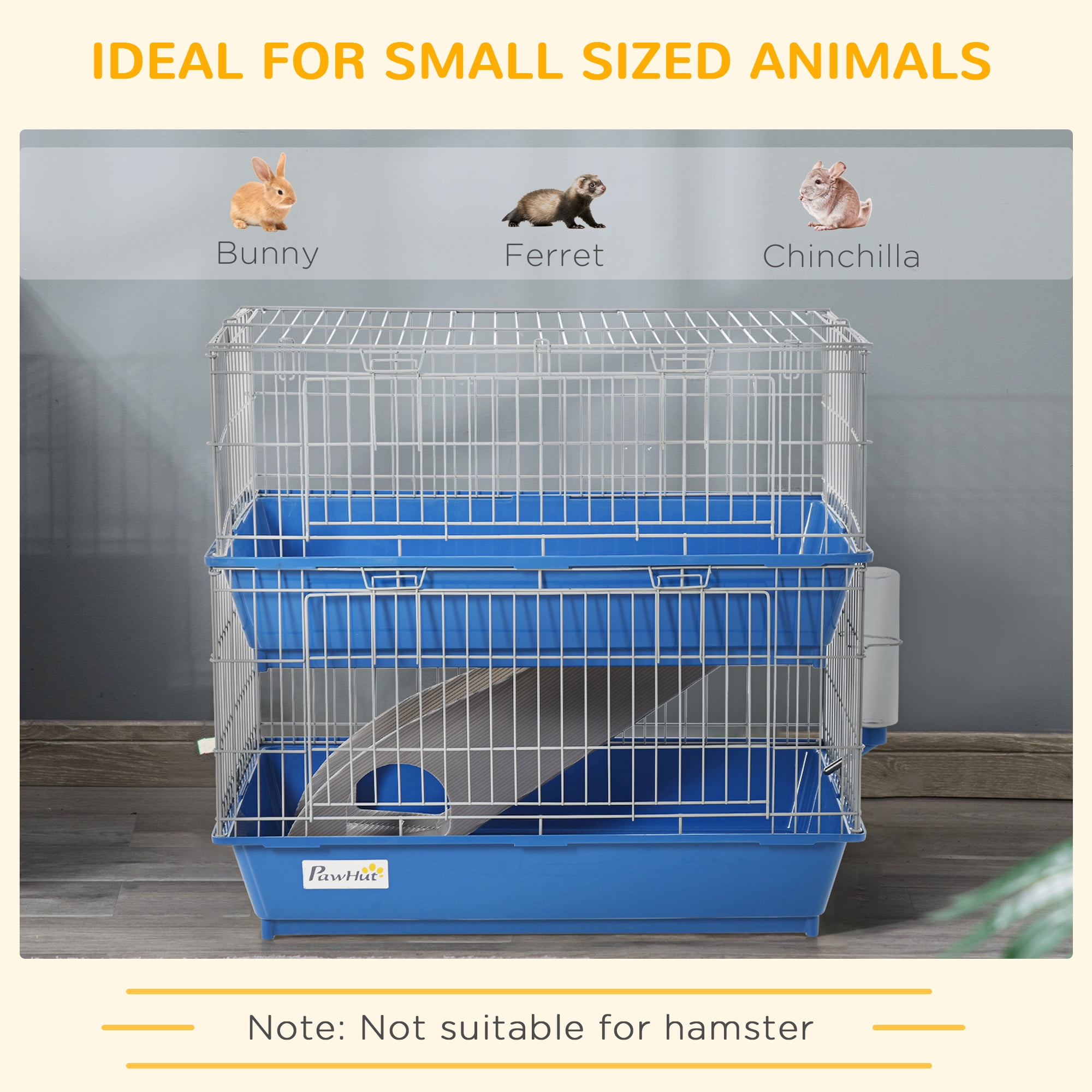 PawHut 2-Tier Mouse Cage, Ferret Cage W/ Dish and Bottle, Ramp, 2 Doors
