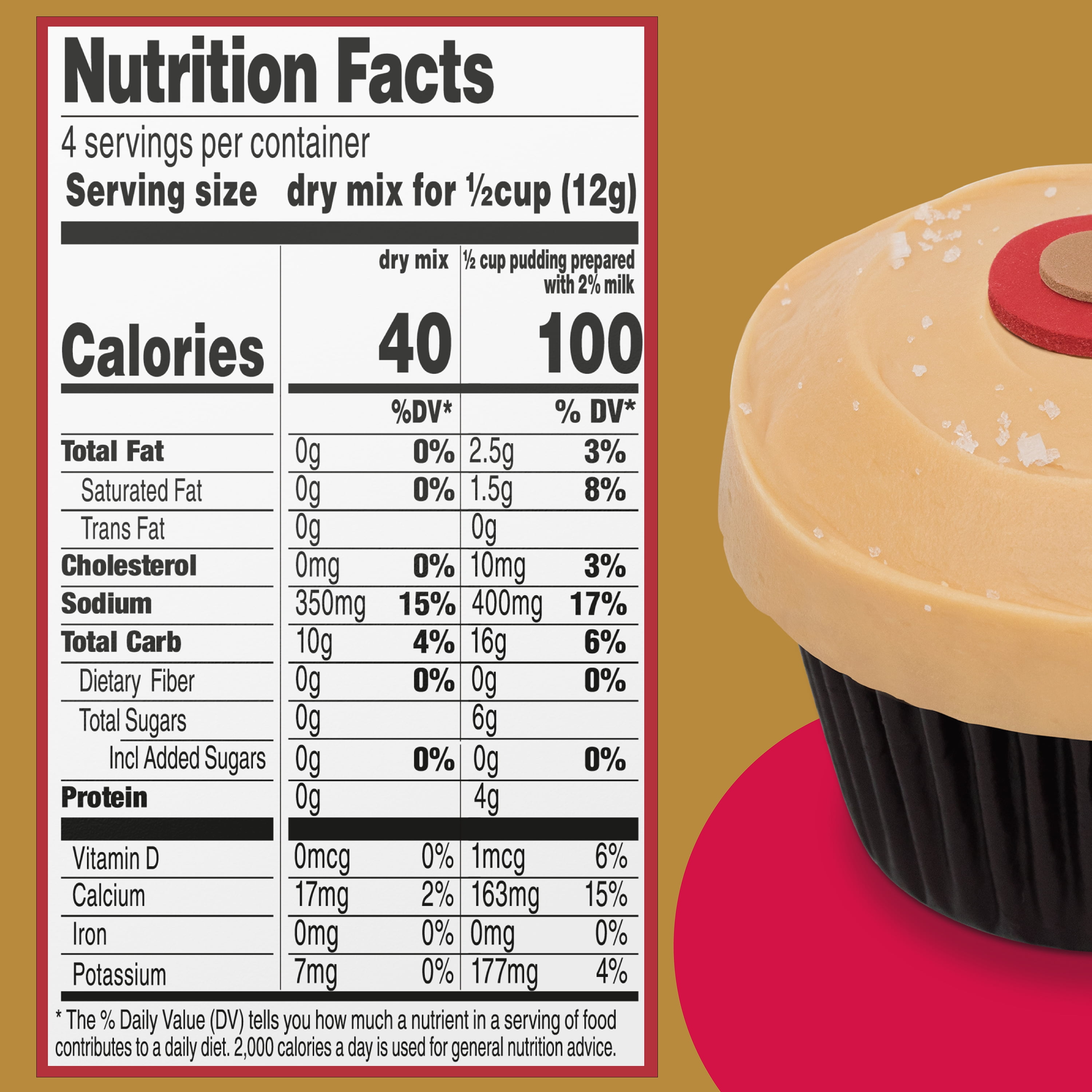 (6 pack) Sprinkles Salted Caramel Cupcake Sugar-Free Instant Pudding Mix, 4 Servings, 1.71 oz Box