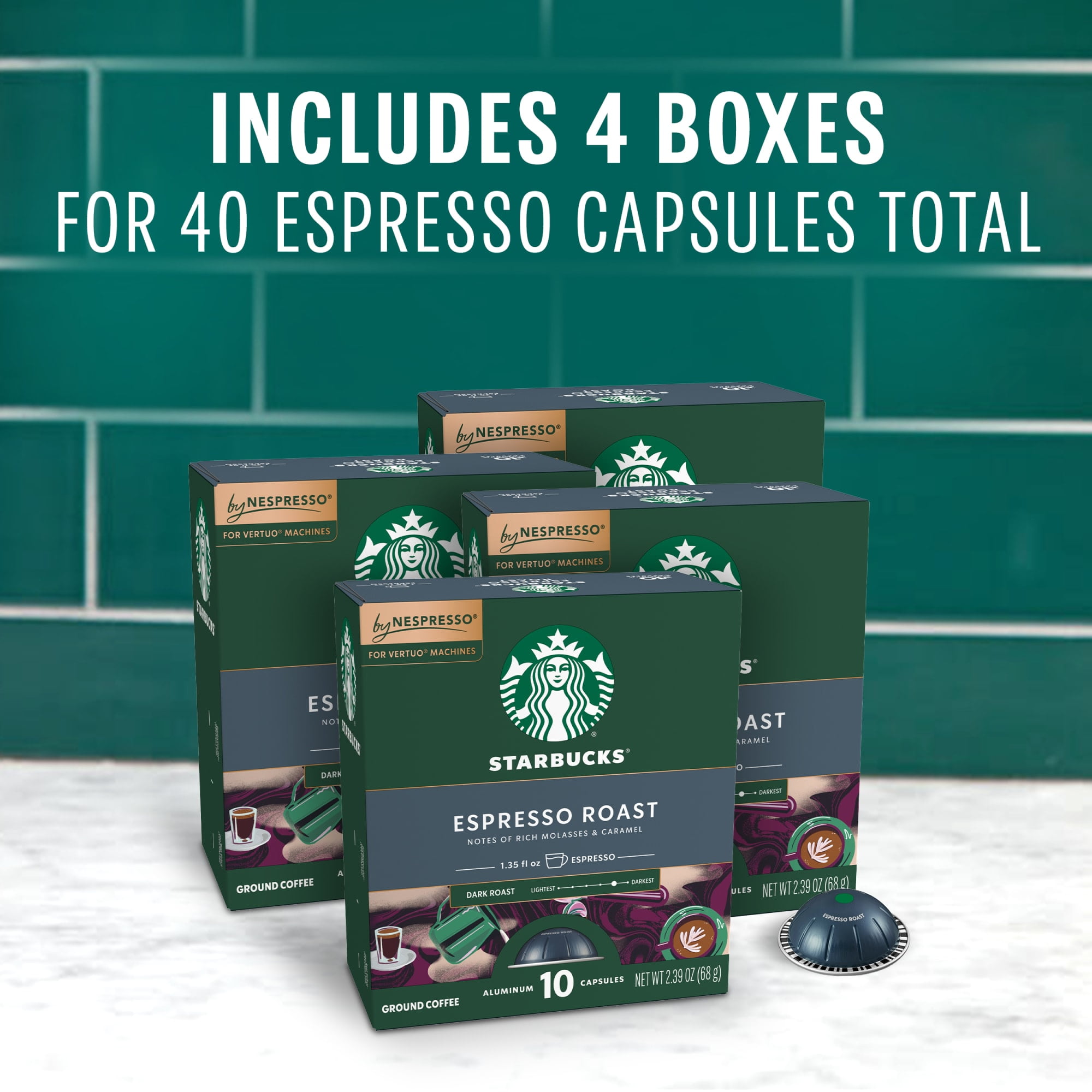Starbucks by Nespresso Vertuo, Espresso Roast, Dark Roast Nespresso Pods, 40 Count