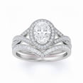 thumbnail image 2 of Jewelerix Oval Cut Moissanite Halo Engagement Ring Set in 14K White Gold Vermeil with Pavé & Baguette Accents, Bridal Ring Set, 2 of 6