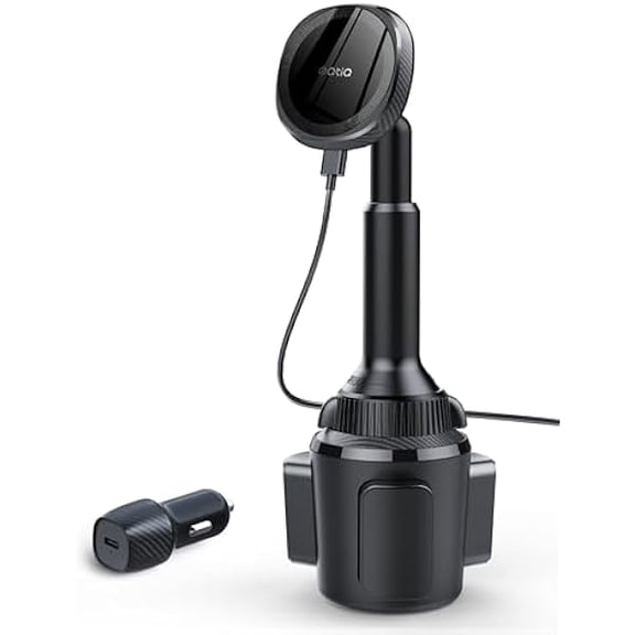 for MagSafe Wireless Car Charger Cup Holder Mount Compatible with iPhone 17/16/15/14/13/12, Magnetic Car Phone Mount 15W Fast Charging Telescopic Arm Heat Dissipation System, with PD 30W Adapter
