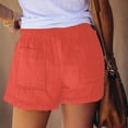 thumbnail image 4 of FINALGANG Womens Chambray Ruffle Hem Shorts With Drawstring Elastic Waist Patch Pockets For Summer Beach Vacations Casual Daily Wear Red L, 4 of 6