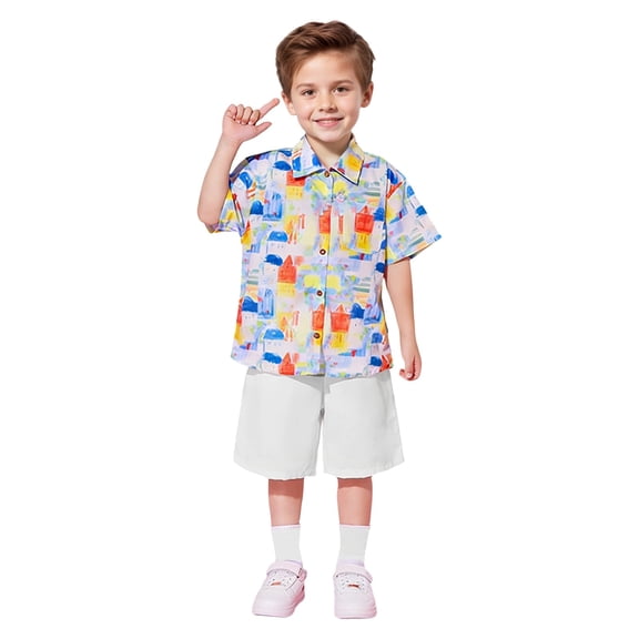 Baby Boy Outfits 5 Piece Loose Floral Print Lapel Short Sleeve Shirt Top And Shorts Headband Socks Casual Boys' Clothing Sets Size 3-4 Years