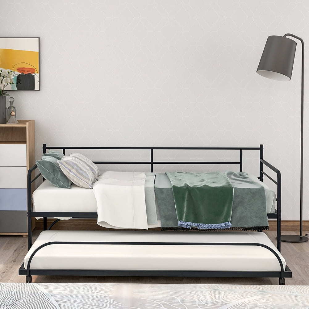 Resenkos Twin Size Metal Daybed with Trundle,Metal Bedframe for Kids/Teens/Adults,Black Resenkos Twin Size Metal Daybed with Trundle,Metal Bedframe for Kids/Teens/Adults,Black
