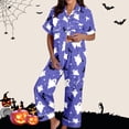 thumbnail image 2 of Halloween Pjs Women 2 Piece Short Sleeve Lapel Graphic Print Buttoned Top And Pants Loungewear Women's Sleepwear S, 2 of 7