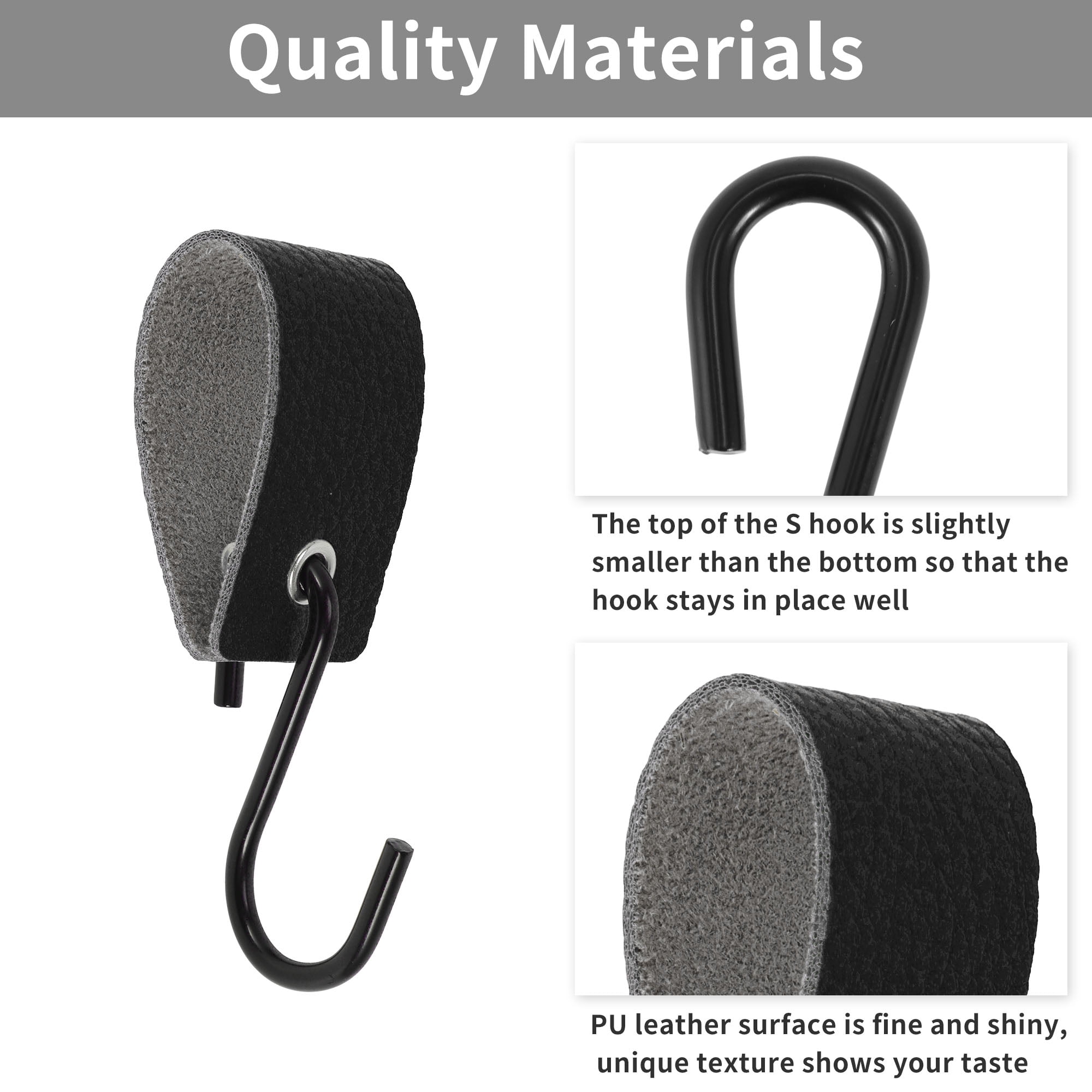 Unique Bargains Pack of 5 S Hooks with Leather Loop for Wardrobe Black