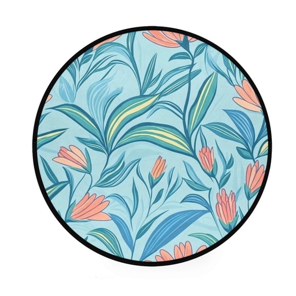 Vivid Leaf Design Memory Foam Bath Mat 36" Absorbent Rug with Non Slip Base and 4 Bonus Pads
