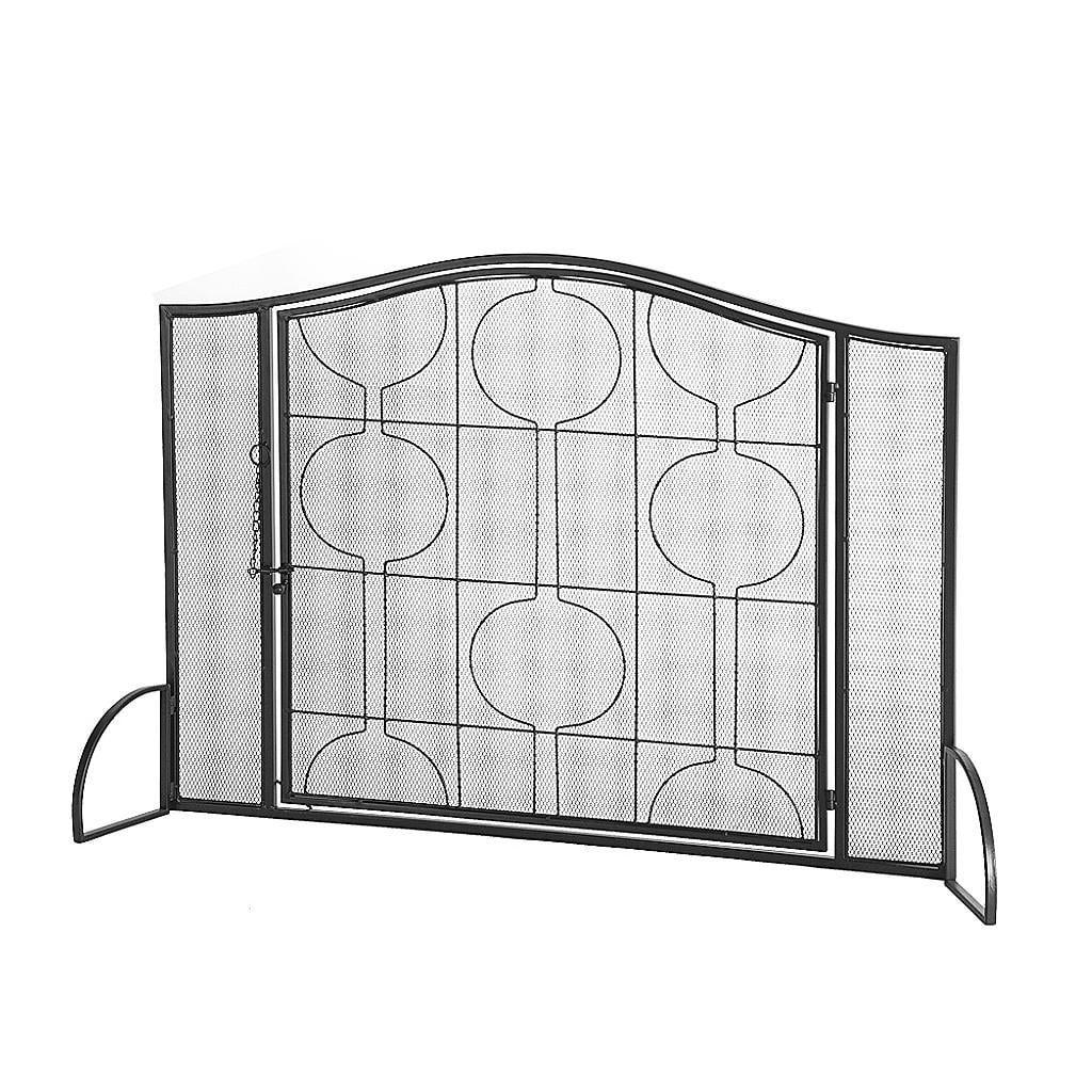 Details about   Decorative Fireplace Screen w/ Circular Ornament Hearth Iron Metal Mesh 3 Panel 