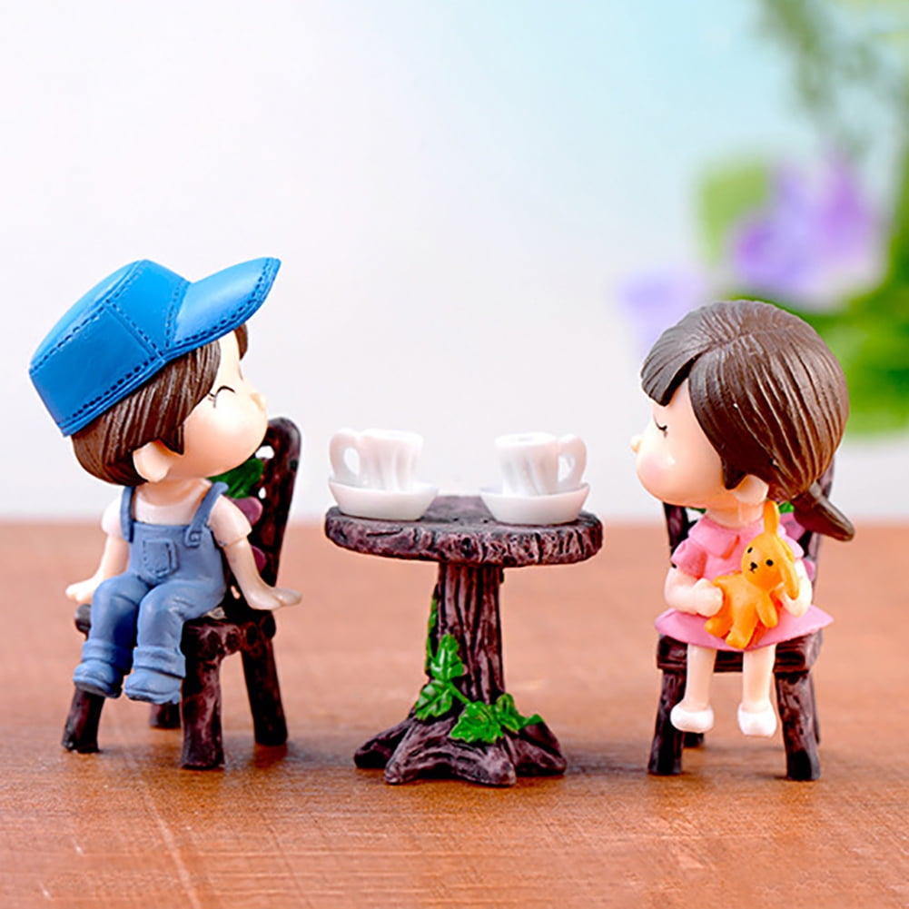 3pcs/Set Table Chair Resin Craft Micro Landscape Ornament Miniature Fairy Garden