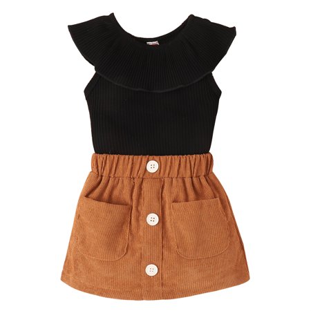 

Zukuco Baby Girl Outfit Solid Color Ruffle Sleeve Bodysuit Jumpsuit + Mini Skirt Spring Summer Clothes for Newborn Girls