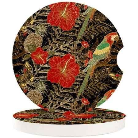 

FMSHPON Red Flower Parrot Tropical Plant Set of 6 Car Coaster for Drinks Absorbent Ceramic Stone Coasters Cup Mat with Cork Base for Home Kitchen Room Coffee Table Bar Decor