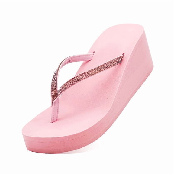 Women Platform Flip Flops Rhinestone Wedge Sandal Comfortable Dressy Summer Beach Sandals