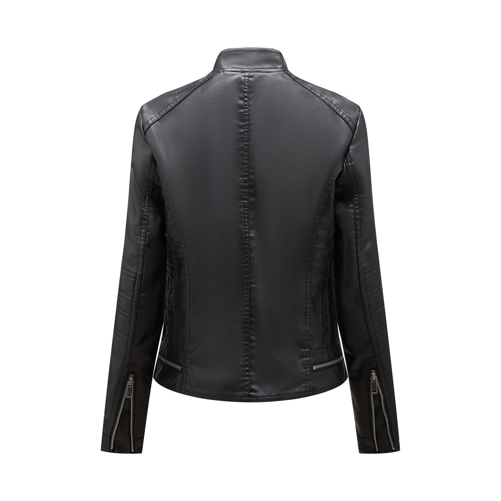 QATAINLAV Women's Fashion Faux Leather Motorcycle Jackets Casual Zipper Long Sleeve Short Coat Streetwear, Black, L