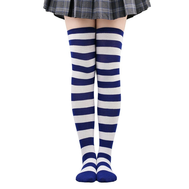 Namzi 1 par de calcetines por encima de la rodilla, calcetines altos hasta el muslo, medias para botas altas de mujer, calcetines hasta la rodilla para cosplay, uso diario, azul oscuro