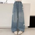 thumbnail image 2 of Girl's Rhinestone Sparkly Baggy Jeans Elastic Waist Straight Leg Denim Pants 5-15 Years, 2 of 7