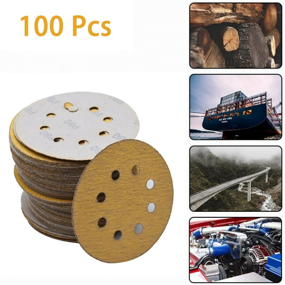 100 Pack Sanding Discs Set, 5 inch 8 Hole Sandpaper 80 Grits for Random Orbital Sander