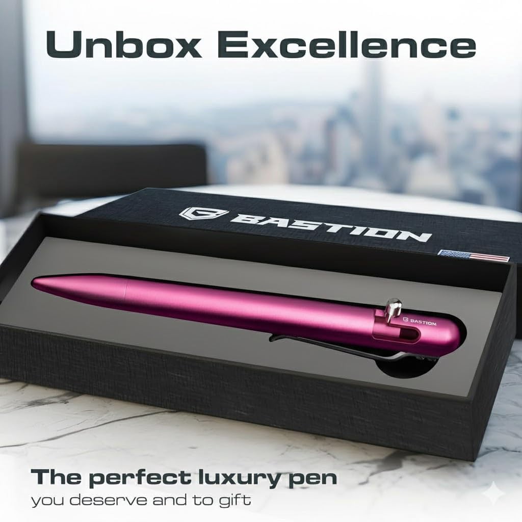 Bastion Aluminum Bolt Action Pen, Pink, Ballpoint Refillable, 1 Count