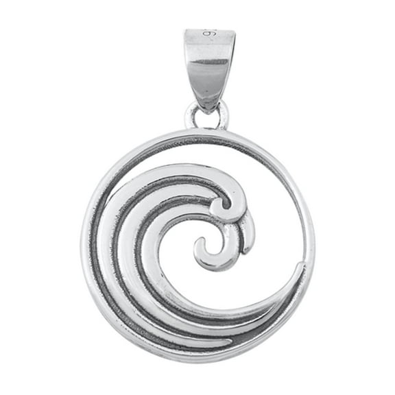 Sterling Silver Tidal Wave Pendant Ocean Beach Rip Curl Open Circle Charm 925 Jewelry Female Unisex