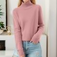 thumbnail image 2 of Arlun Women's Turtleneck Sweaters Long Sleeve Knitted Pullovers Loose Cozy Stretch Sweater Trendy Fall Winter Solid Color Basic Jumper Tops Pink L, 2 of 4