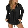 thumbnail image 1 of Womens Spring Summer Deep V Neck Ruffle Long Sleeve Tie Up Party Short Dress, 1 of 8